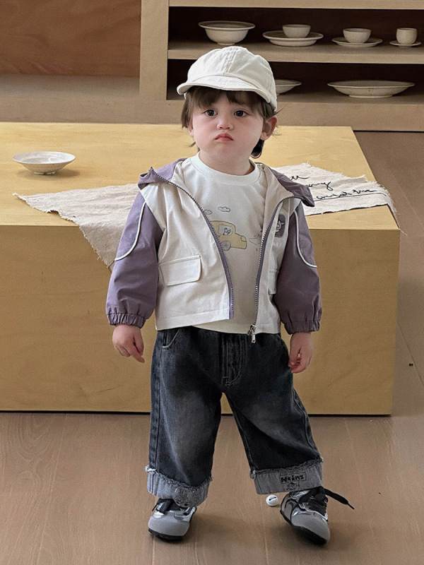 ボーイズカーゴジャケット 2025 秋の新作幼児服ベビーボーイ秋服漫画フード付きトップカテゴリー a|undefined