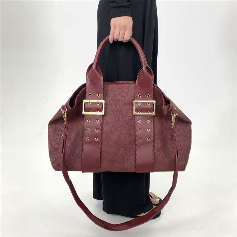Cross-Border Exclusive Women's Personalized Buckle Strap Splicing Vegan Leather Shoulder Bag Large Capacity Mother-In-Law Street Handbag
