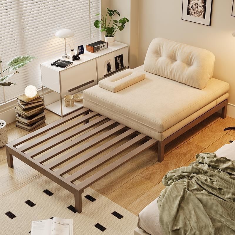 Small Solid Wood Sofa Bed Folding Sitting and Lying Dual-Purpose Bedroom Study Multi-Functional Solid Wood Pull-Out Sofa Bed