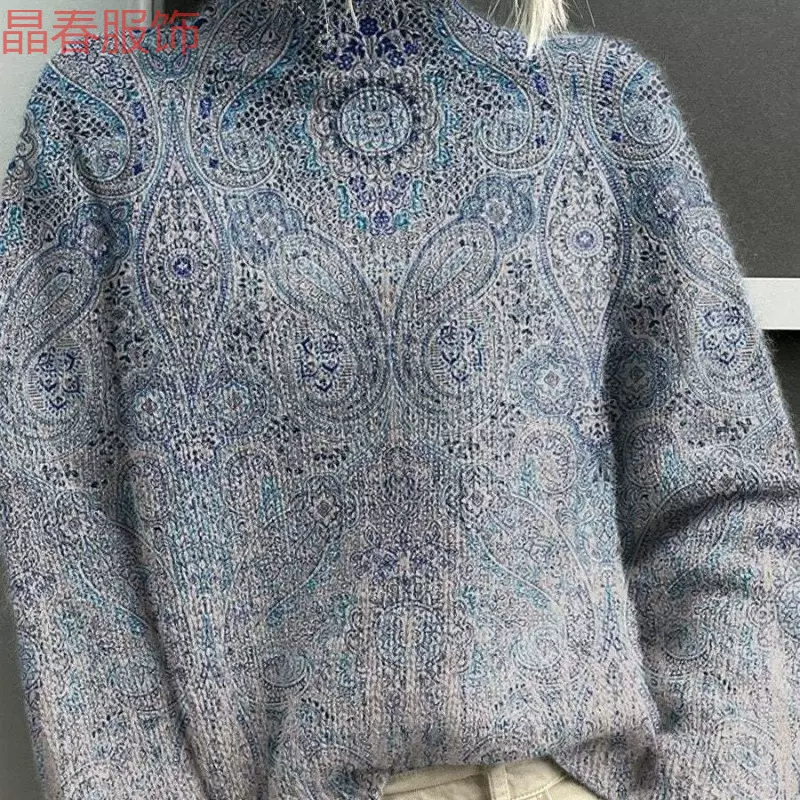 外贸跨境新款圣诞节抽象印花休闲披风外套开衫毛衣