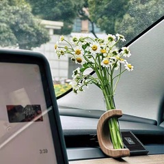 C 字型ブラックウォールナット無垢材車フラワーアレンジメントエアコン吹き出し口アロマセラピー装飾小さな花瓶インテリア装飾品