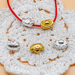 3D足銀 S999錢幣金元寶發財散珠手串手繩間隔珠手工DIY飾品配件