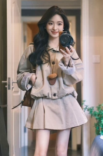 感新款学院风套装巨早秋外套2026的高级一整套秋季好看连帽裙子女