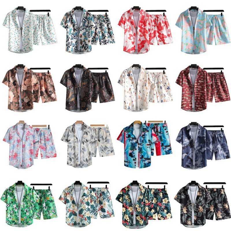 Set di camicie taglie forti 5XL da vacanza al mare per il festival Songkran in Thailandia, maniche corte, stampa floreale vintage, stampa integrale, taglie forti 200 Jin 5XL, vacanza al mare, taglie forti 200 Jin 5XL, stampa floreale vintage a maniche corte._voghion.com