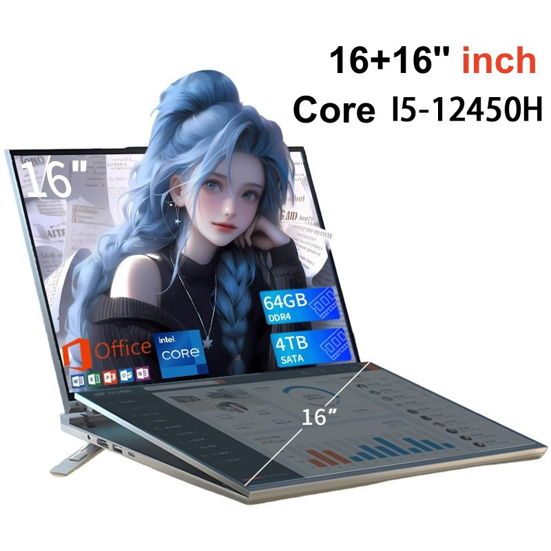 Cross-Border 16+ 16inch I5-12450H Dual-Screen Touch Design Drawing Notebook Student Gaming Laptop Cross-Border 16+ 16inch I5-12450H Dual-Screen Touch Design Drawing Notebook Student Gaming Laptop