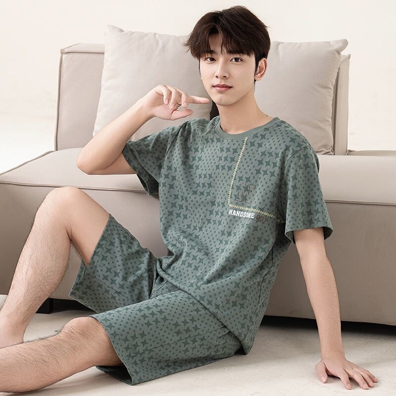 New Style Men's Summer Cotton Short-Sleeved Shorts, Plus Size, Suitable for Outdoor Wear, Thin Casual Set for Summer