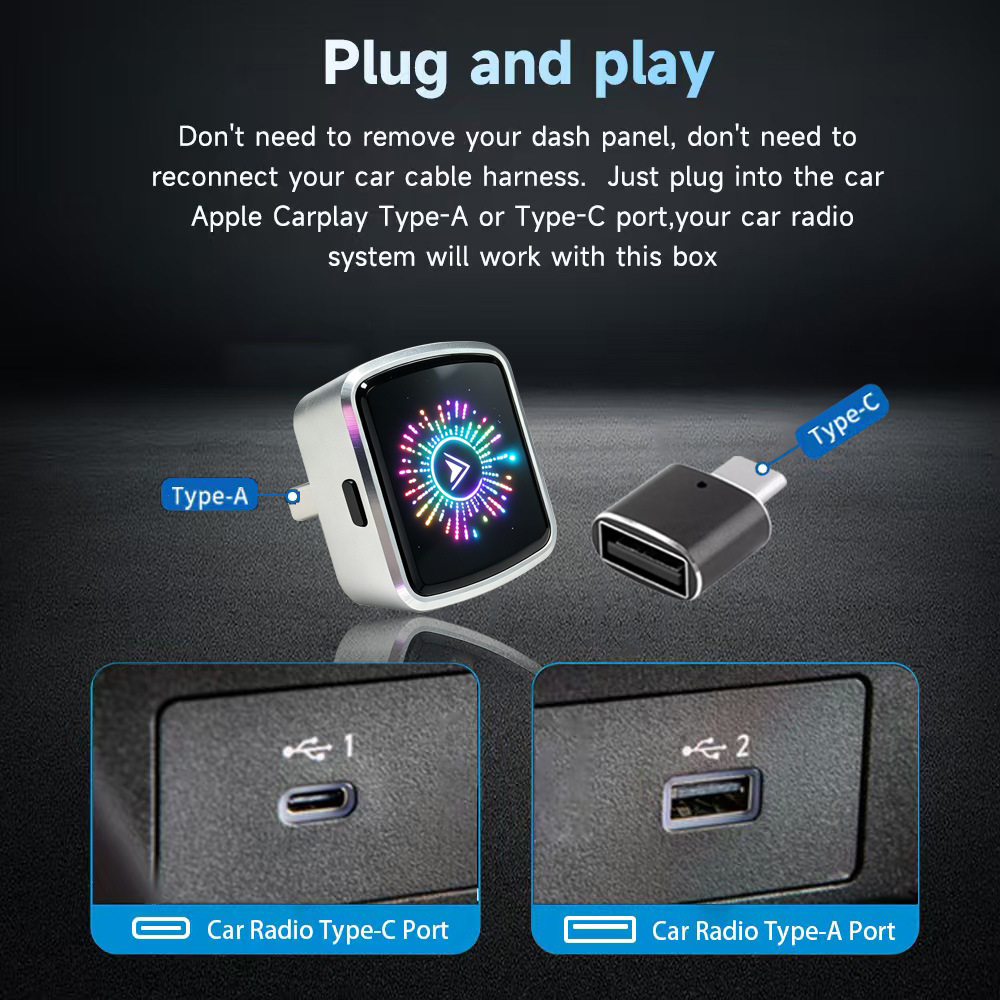 2026 Cross-Border Crystal-Style Smart Button Wireless Carplay Box Android Auto Car Connectivity Two-In-One
