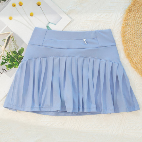 Girl's bare skin fitness short, tennis skirt, double-layer anti-lift dance pleated skirt, running breathable exercise half skirt