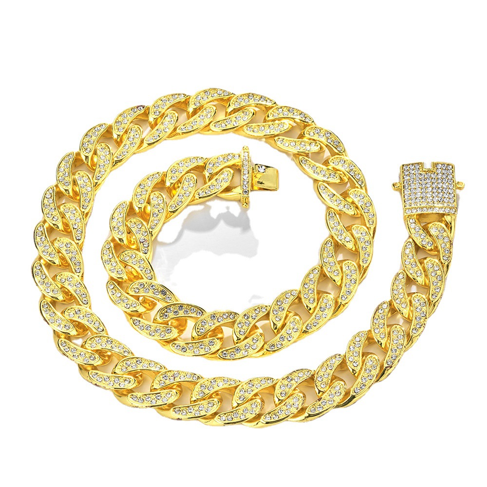Collana hip hop con diamanti grandi e grandi in oro, prepotente ed esagerata, a catena cubana Miami da 18 mm_voghion.com