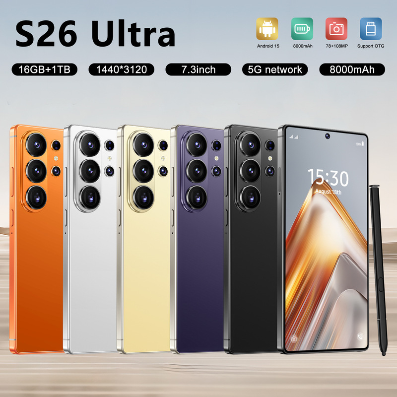 S26 Ultra Mobile Phone 7.3inch Android 12.0 Built-In Stylus 3+64g Wholesale Dropshipping Full Screen European and American Large Screen