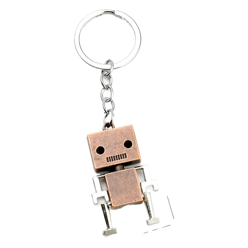 Creative Movable Robot Keychain Cartoon Pendant Key Ring Chain Lettering Small Gift Wholesale