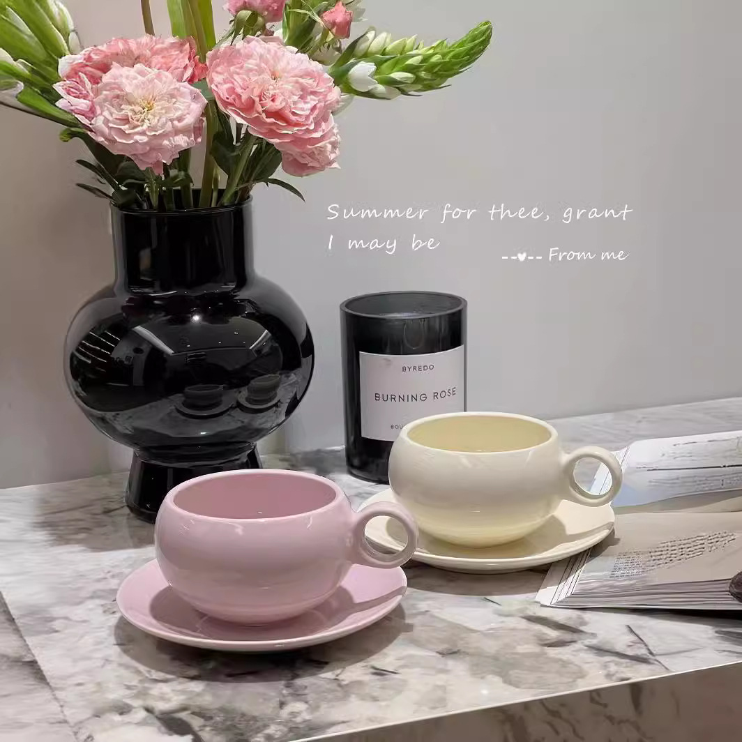 Minimalist solid-color Nordic-style egg cup, Instagram coffee latte design, cup and plate, afternoon tea set, black tea cup, gift with a card