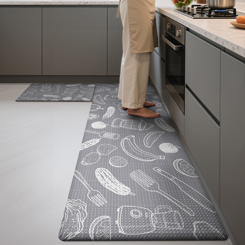 Textiles domésticos transfronterizos cocina alfombra de suelo a prueba de aceite impermeable limpio alfombra de pies gruesa anti-fatiga alfombra de cabello