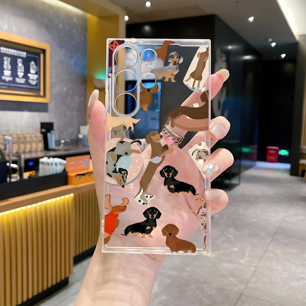 Cute Dachshund Puppy Samsung S23Plus Phone Case Animal S25 Transparent Protective Case S24 Extreme Edition A555G
