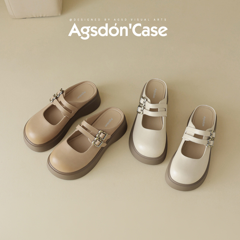 Mules sin cordones para mujer Augu Shiden, novedad primavera 2026, zapatos Mary Jane de suela gruesa para exterior