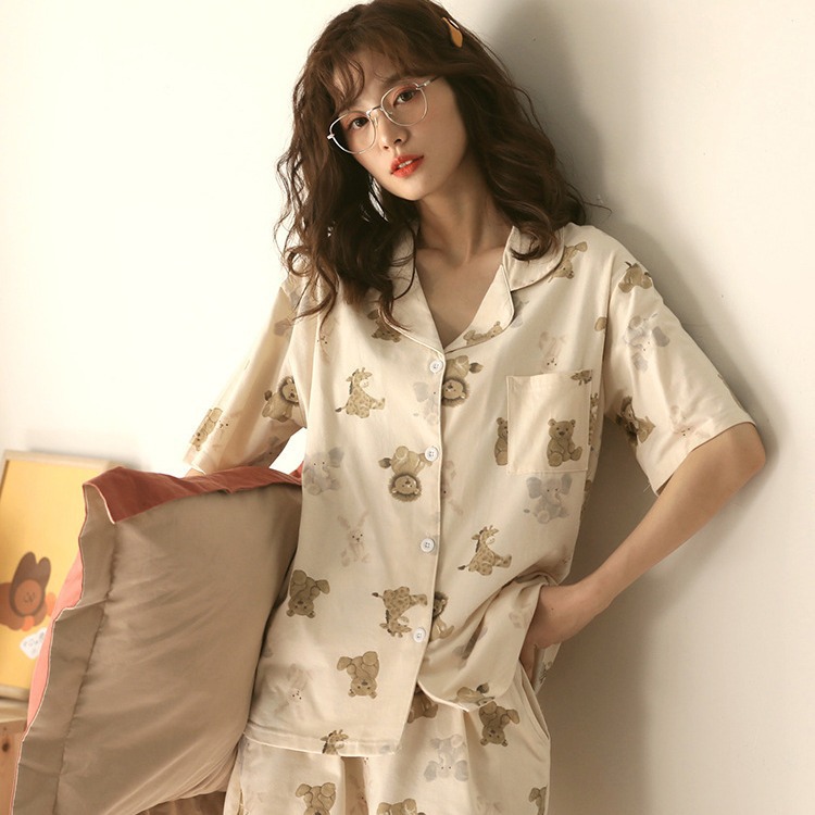 Nuevo estilo coreano pijamas de las mujeres cardigan verano oso japonés INS en línea celebridad manga corta estudiante delgada homewear traje