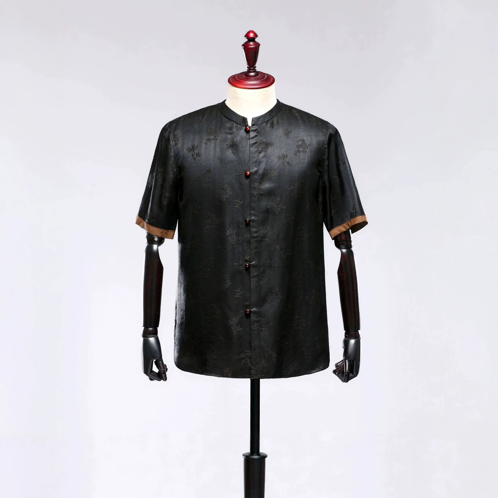 Men's short-sleeved Tang suit set in summer, Chinese style, Xiangyun yarn top with frog buttons, casual Xiangyun yarn, in stock.