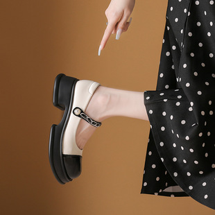 Factory Direct Sale 2023 Summer New Thick-Soled Chanel-Style Chunky Heel Leather Shoes French Mary Jane Shoes for Women