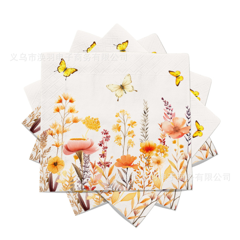 [Ready Stock] Amazon Autumn Wildflower Butterfly Theme Party Tissue Disposable Printed Napkin Manufacturer