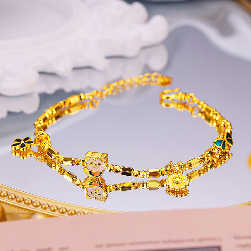 Sand gold bracelet women adjustable enamel color kitten sun flower niche light luxury high-end jewelry live wholesale