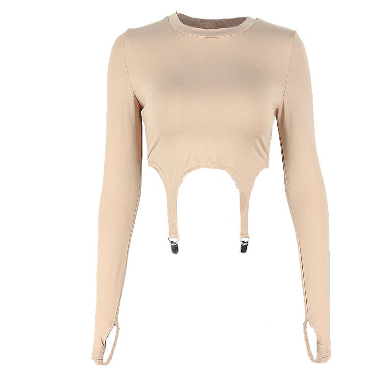 Round Neck Slim Trousers Hook Decoration Long-Sleeved Top NSBJD111849