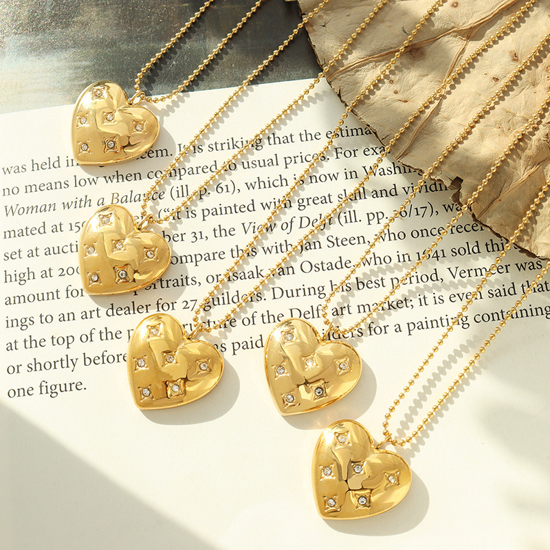American designer texture pendant peach heart full of diamonds sweater chain long heart-shaped diamond necklace P583 romantic