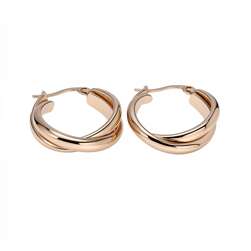 Brillante redondo enrollado cruzado perfiles temperamento simple personalidad aretes ligeros de lujo alta sensación auriculares al por mayor mujeres