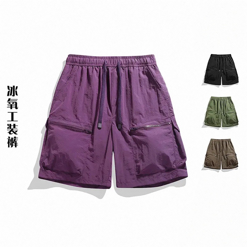 2025 New Summer Workwear Ice Silk Shorts Men's Loose Multi-Pocket Casual Quick-Drying Breathable Lightweight Five-Point Pants Large Size