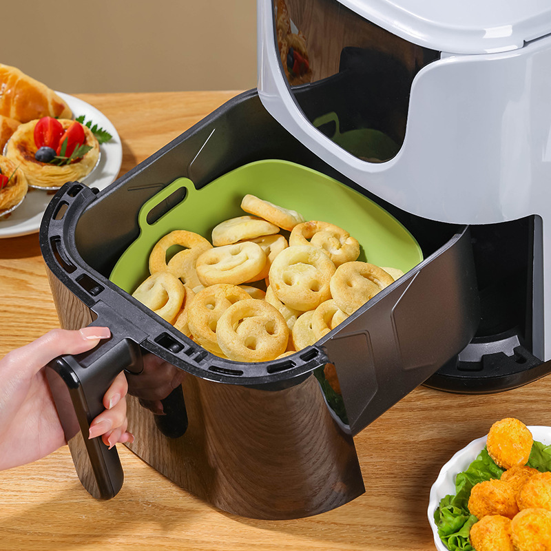 Silicone Bowl for Air Fryer, Oven, and Baking - Dual-Handle, High-Temperature Resistant, Household Baking Tray, Round Fruit Salad Bowl