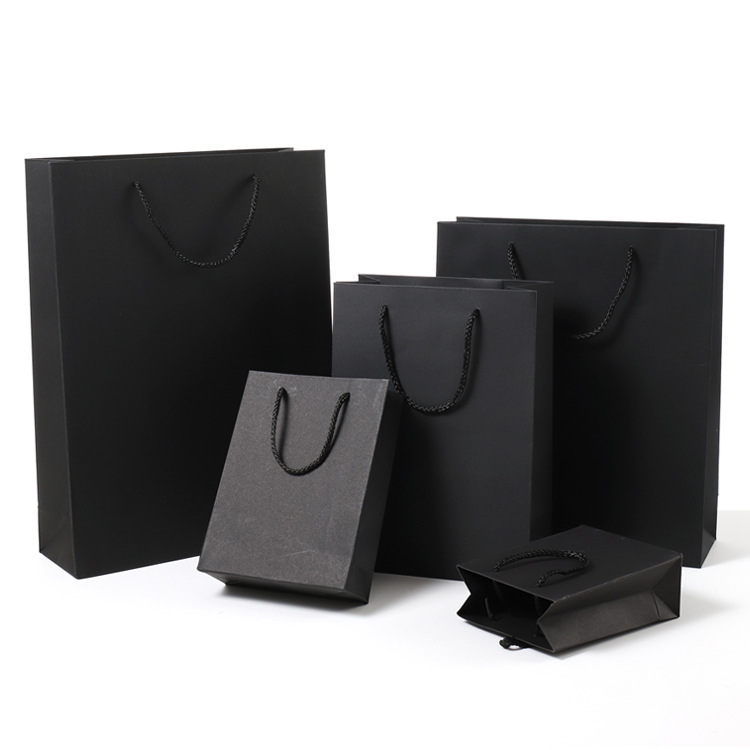 Wholesale black gift bag paper bag packaging clothing black card printed LOGO handbag manufacturer