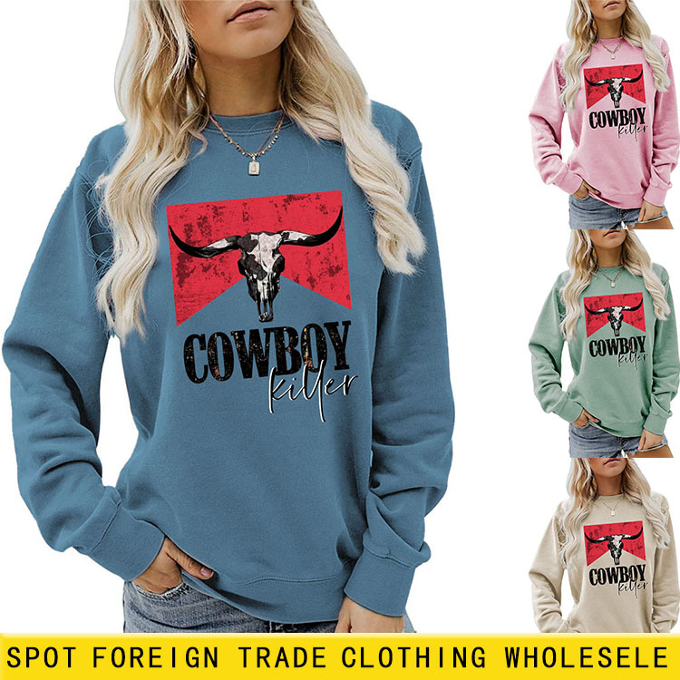 Wish Amazon Independent Station Comercio exterior transfronterizo Cowboy Killer patrón divertido suéter casual de otoño e invierno