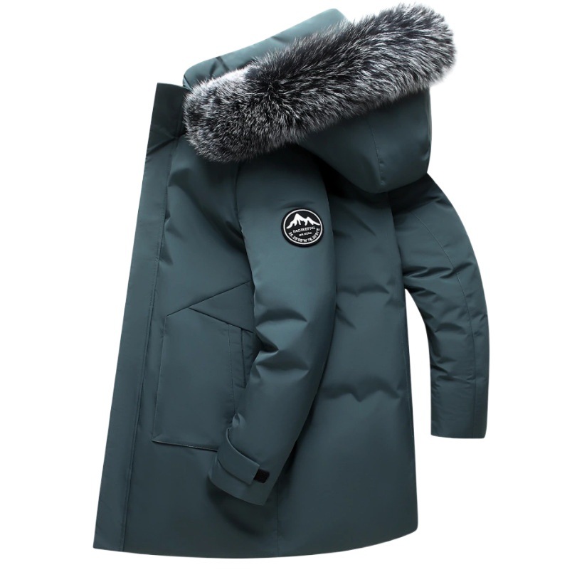 Chaqueta de algodón a prueba de frío especial transfronteriza para hombres de longitud media moda con capucha cuello de piel grande abrigo de invierno grueso para hombres