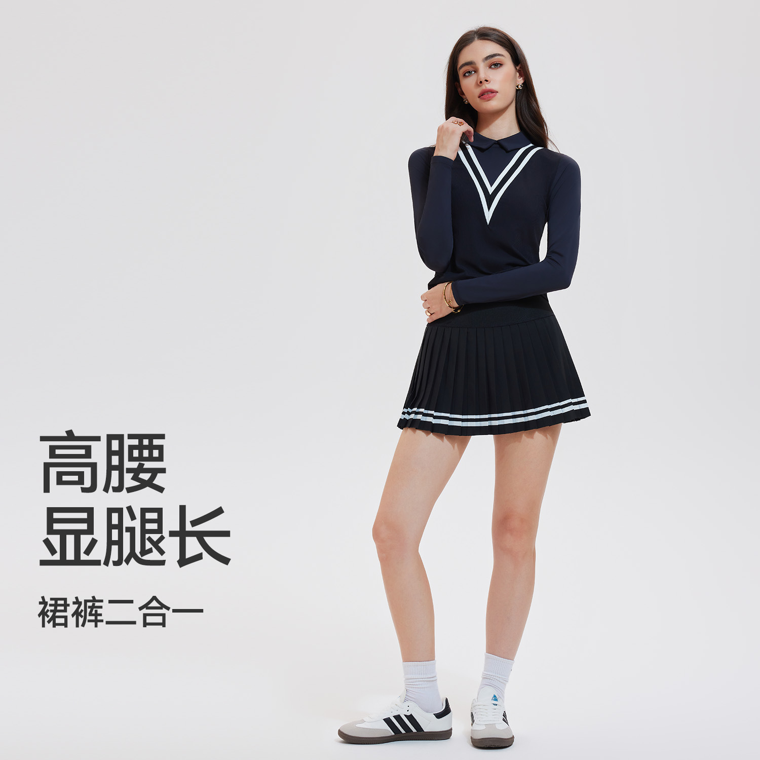 Traje deportivo de tenis de mujer otoño y invierno transpirable seco rápido golf yoga vestido corto con solapa manga larga dos piezas set