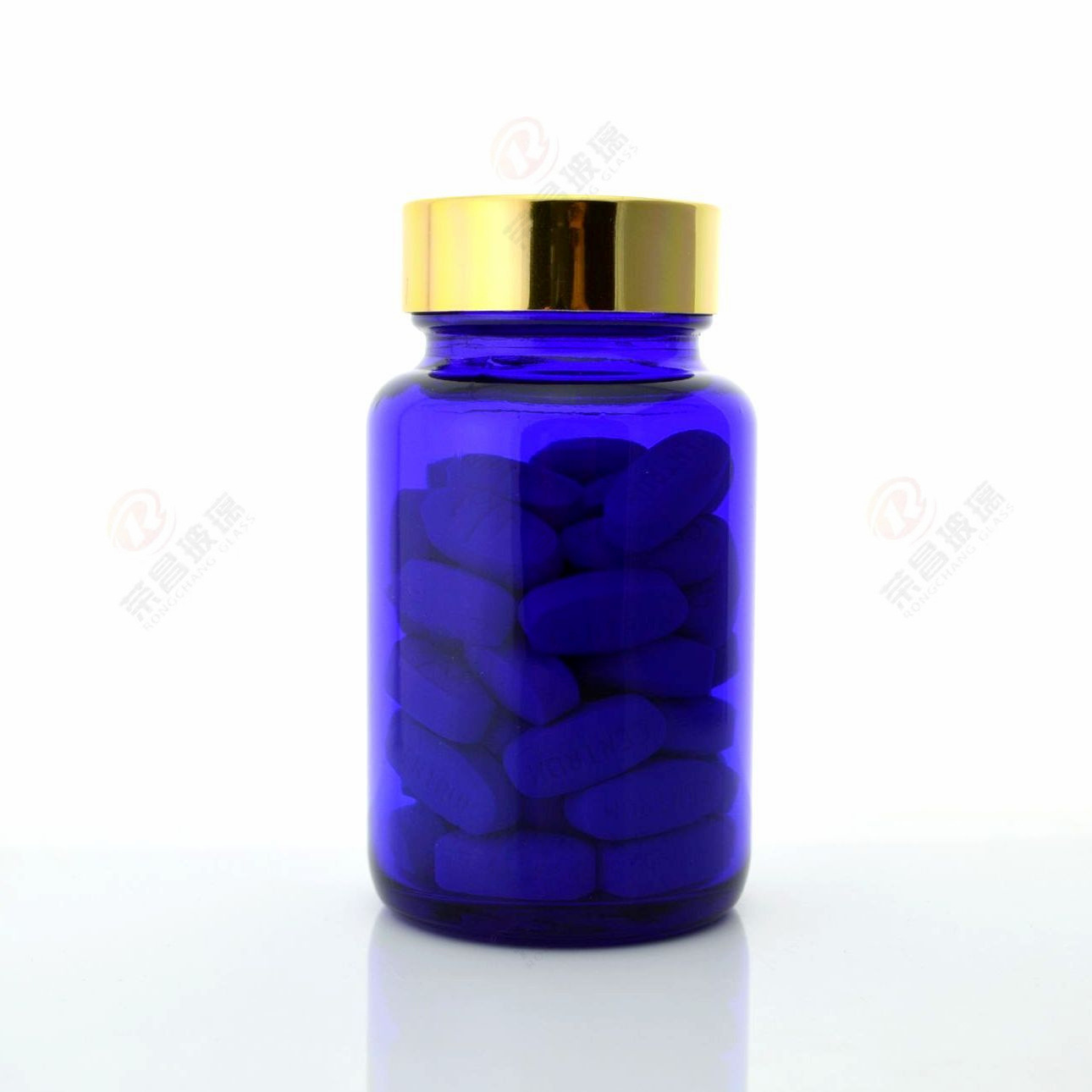 100ml蓝色广口玻璃瓶 胶囊片剂压片糖果包装瓶兰色保健品用分装瓶