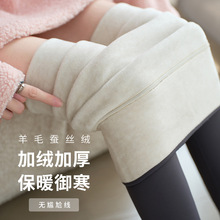 羊绒蚕丝鲨鱼裤女外穿打底裤秋冬加绒加厚瑜伽裤高腰保暖特厚棉裤