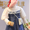 Autumn denim skirt, lace children's small princess costume, 2023 collection, puff sleeves, long sleeve