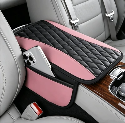 Armrest Box Cushion with Diamond-Shaped Armrest box pad - pink