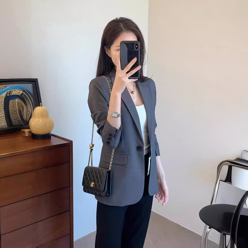 Early spring new three-dimensional cutting exquisite craft wool blend slim fit slimming one button suit jacket