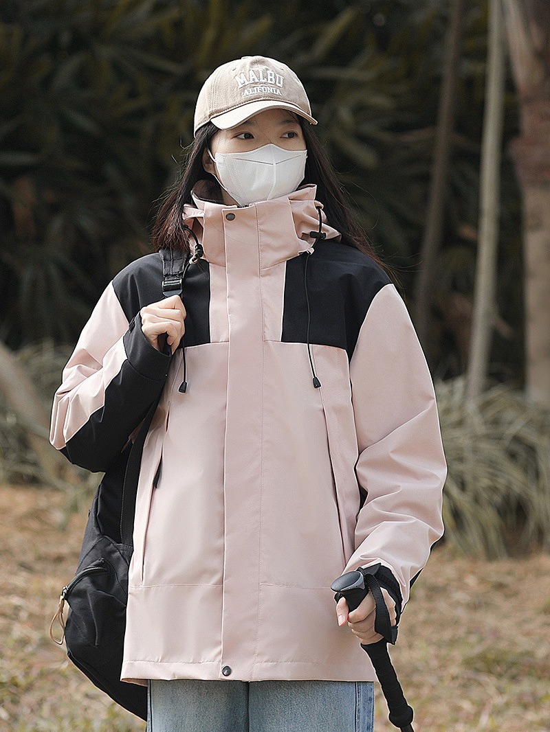 Beijia Mismo estilo primavera y otoño chaqueta impermeable a prueba de viento pareja de hombres al aire libre de una sola capa a juego ropa de montañismo de moda mujer