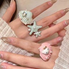 子供っぽくてかわいい〜ドーパミンヒトデシェル猫リング女性用2025新しい海辺旅行人差し指リング