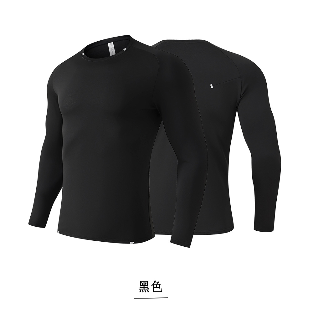 Otoño y invierno nueva chaqueta deportiva al aire libre con camiseta de cuello redondo de manga larga de vello, ropa de entrenamiento elástico de secado rápido para hombres