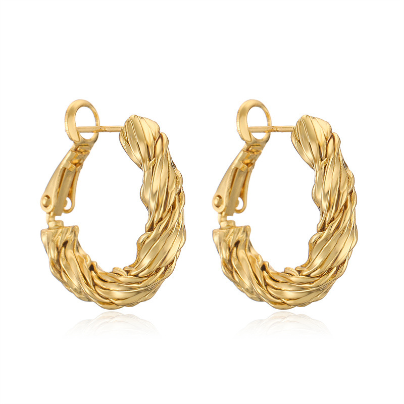 Oro verdadero electroplacado oro en forma de C pendientes de orejas metálicas simples estilo de alta moda pendientes geométricos retro