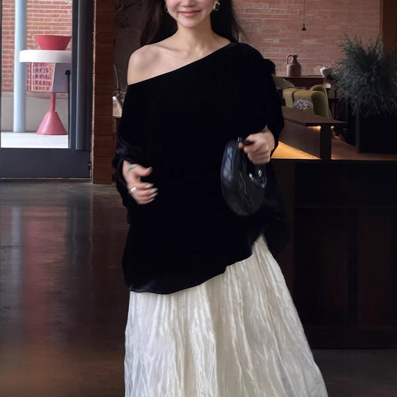 Black Iris Salt-Style Mature Design Blouse Spring/Summer Cape Velvet Top