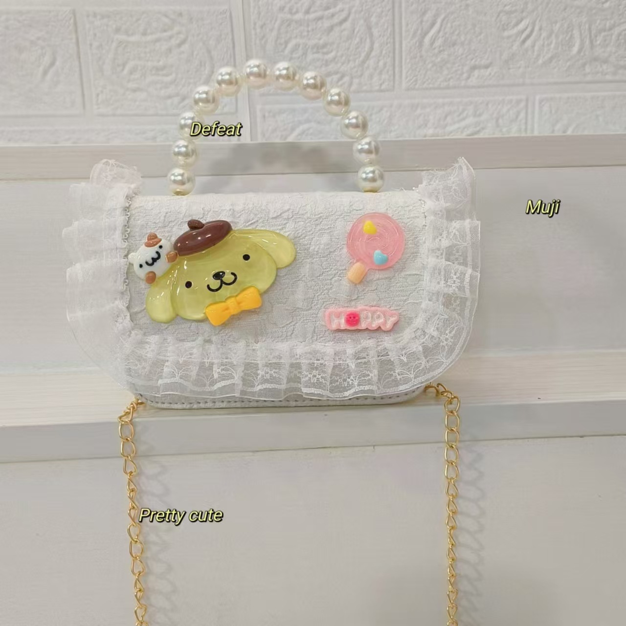 Perla bolso portátil para niños, bolso de hombro, bolso de cambio, bolso de princesa, bolso de dibujos animados, bolso de cadena, bolso cuadrado