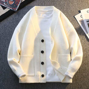V-neck cardigan sweater coat men's 2025 spring and autumn new youth simple fashion brand knitted cardigan coat