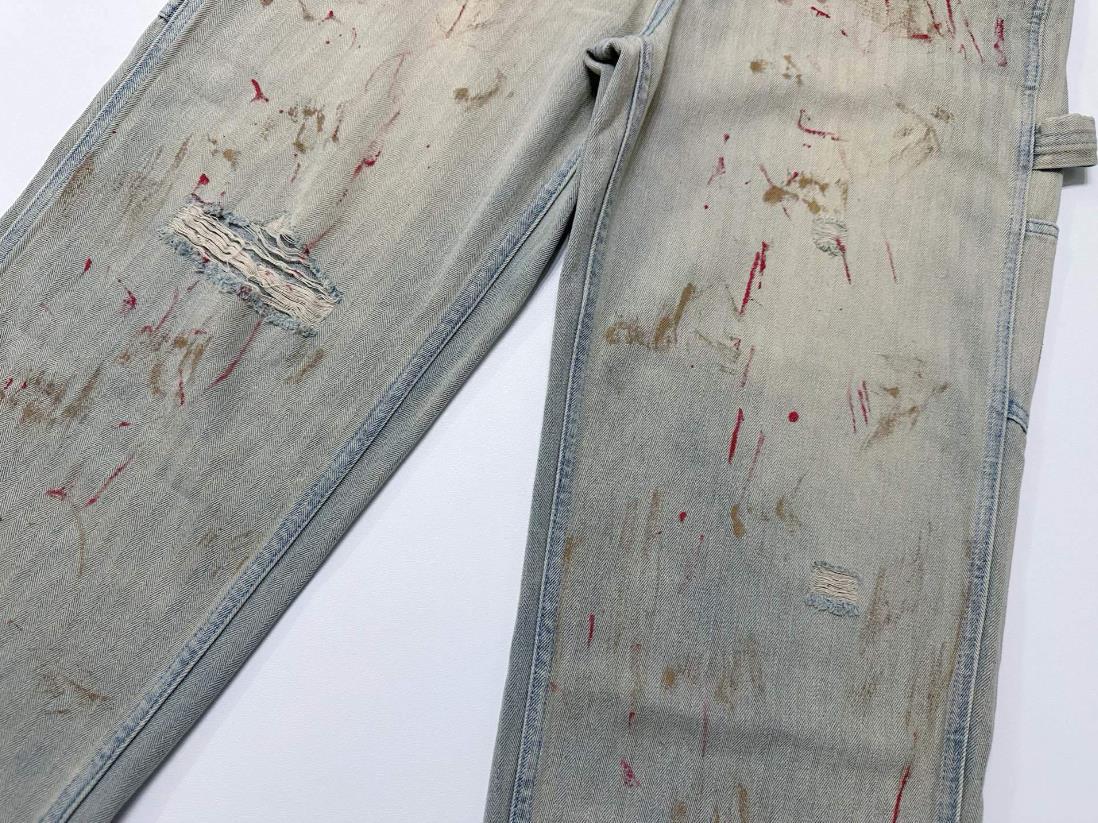 Melancholy High Street Brand Bloodstained Dirty Dyed Ripped Trendy Casual Logging Workwear_mkmklike.com