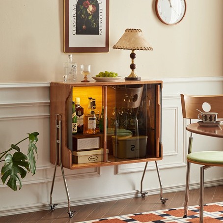 Fuzhou Chang'E Lianjiang Putian Solid Wood Wine Cabinet Sideboard Light Luxury Home Cabinet Floor-Standing Wine Rack Glass Display Cabinet