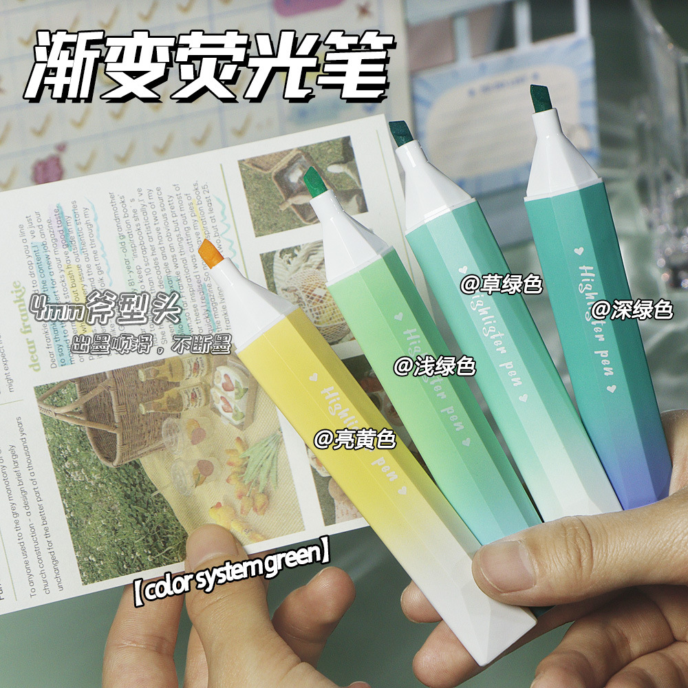 Nuevo espejo de diamante de color gradiente resaltador de color gradiente resaltador de color gradiente conjunto de marcador de puntos clave de los estudiantes graffiti pluma al por mayor