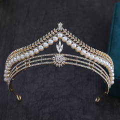 Bride's Wedding Crown Queen Luxury Birthday Headpiece Pearl Crown Korean Baroque Performance Wedding Hair Accessory