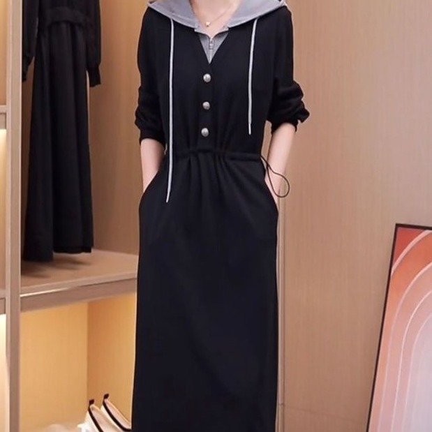 代件2025春の新型ファッション偽の2つの色を合わせて腰の洋風のワンピースの婦人服を収めます。|undefined